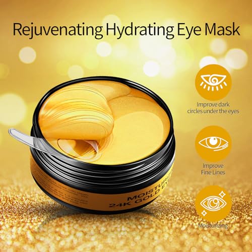 Tunbot 24k Gold Eye Mask Pads - 60 Gold Eye Masks, Collagen Hyaluronic Acid Eye Masks, Anti-Aging, Remove Dark Circles, Eye Bags & Wrinkles, Refresh Your Skin, For Men & Women - Lines & Co