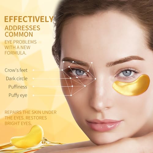 Tunbot 24k Gold Eye Mask Pads - 60 Gold Eye Masks, Collagen Hyaluronic Acid Eye Masks, Anti-Aging, Remove Dark Circles, Eye Bags & Wrinkles, Refresh Your Skin, For Men & Women - Lines & Co