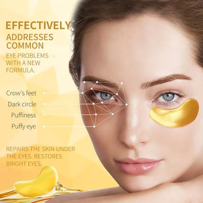 Tunbot 24k Gold Eye Mask Pads - 60 Gold Eye Masks, Collagen Hyaluronic Acid Eye Masks, Anti-Aging, Remove Dark Circles, Eye Bags & Wrinkles, Refresh Your Skin, For Men & Women - Lines & Co