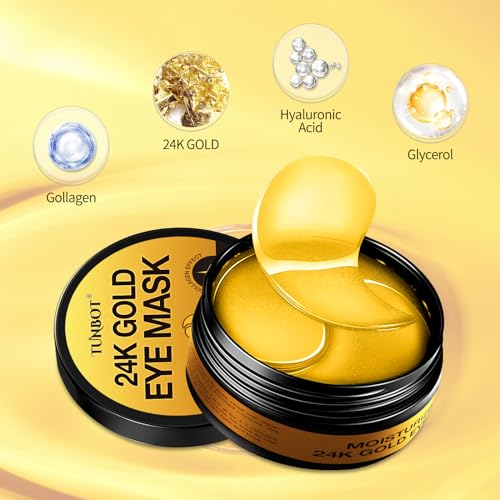Tunbot 24k Gold Eye Mask Pads - 60 Gold Eye Masks, Collagen Hyaluronic Acid Eye Masks, Anti-Aging, Remove Dark Circles, Eye Bags & Wrinkles, Refresh Your Skin, For Men & Women - Lines & Co