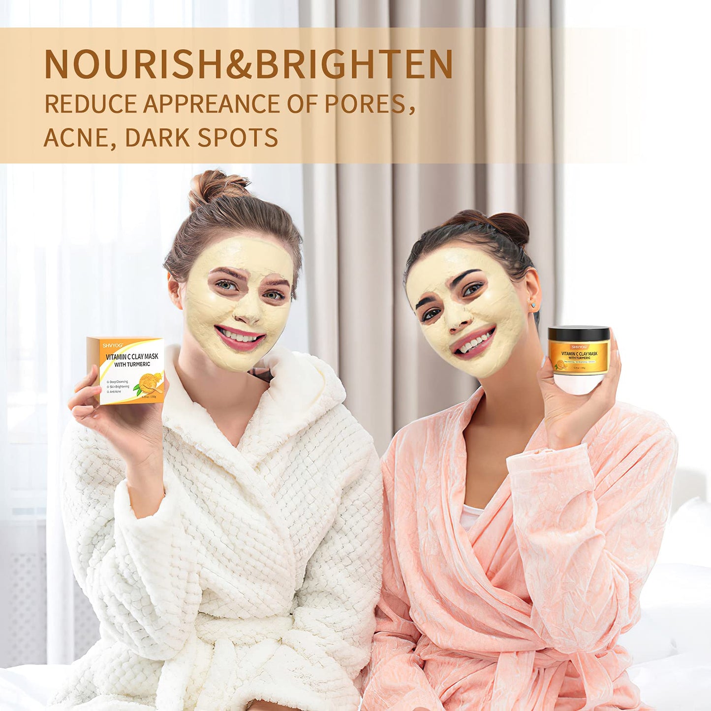 Vitamin C Face Mask with Kaolin Clay and Turmeric for Dark Spots, Dull Skin, Skincare Facial Mask for Controlling Oil and Refining Pores 5.29 Oz - Lines & Co