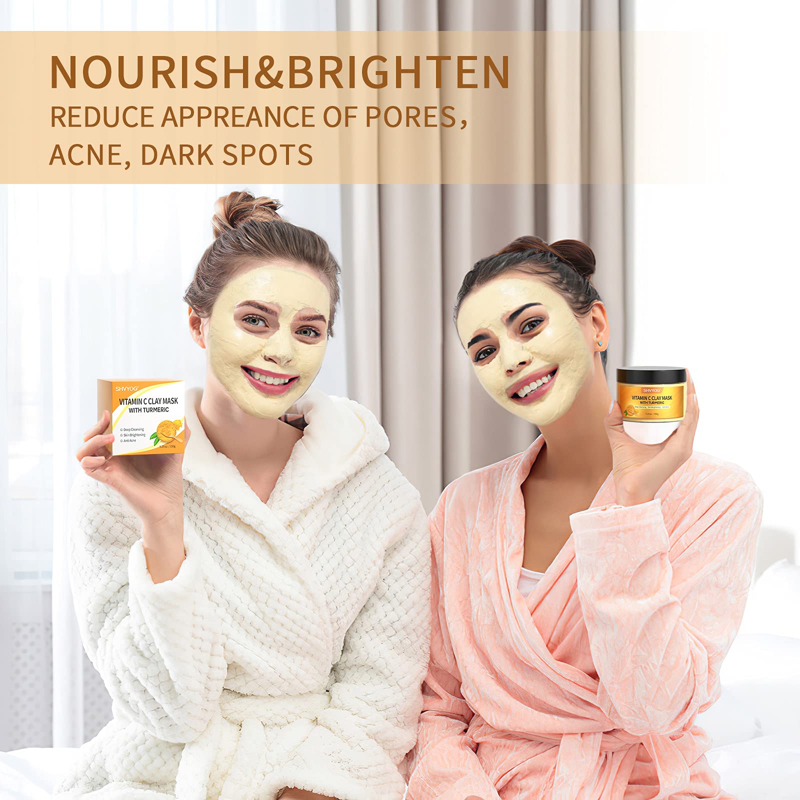 Vitamin C Face Mask with Kaolin Clay and Turmeric for Dark Spots, Dull Skin, Skincare Facial Mask for Controlling Oil and Refining Pores 5.29 Oz - Lines & Co