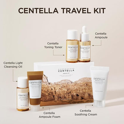 SKIN1004 Madagascar Centella Travel Kit, Toner, Ampoule, Soothing Cream, Cleansing Oil, Ampoule Foam, Basic Skincare Box