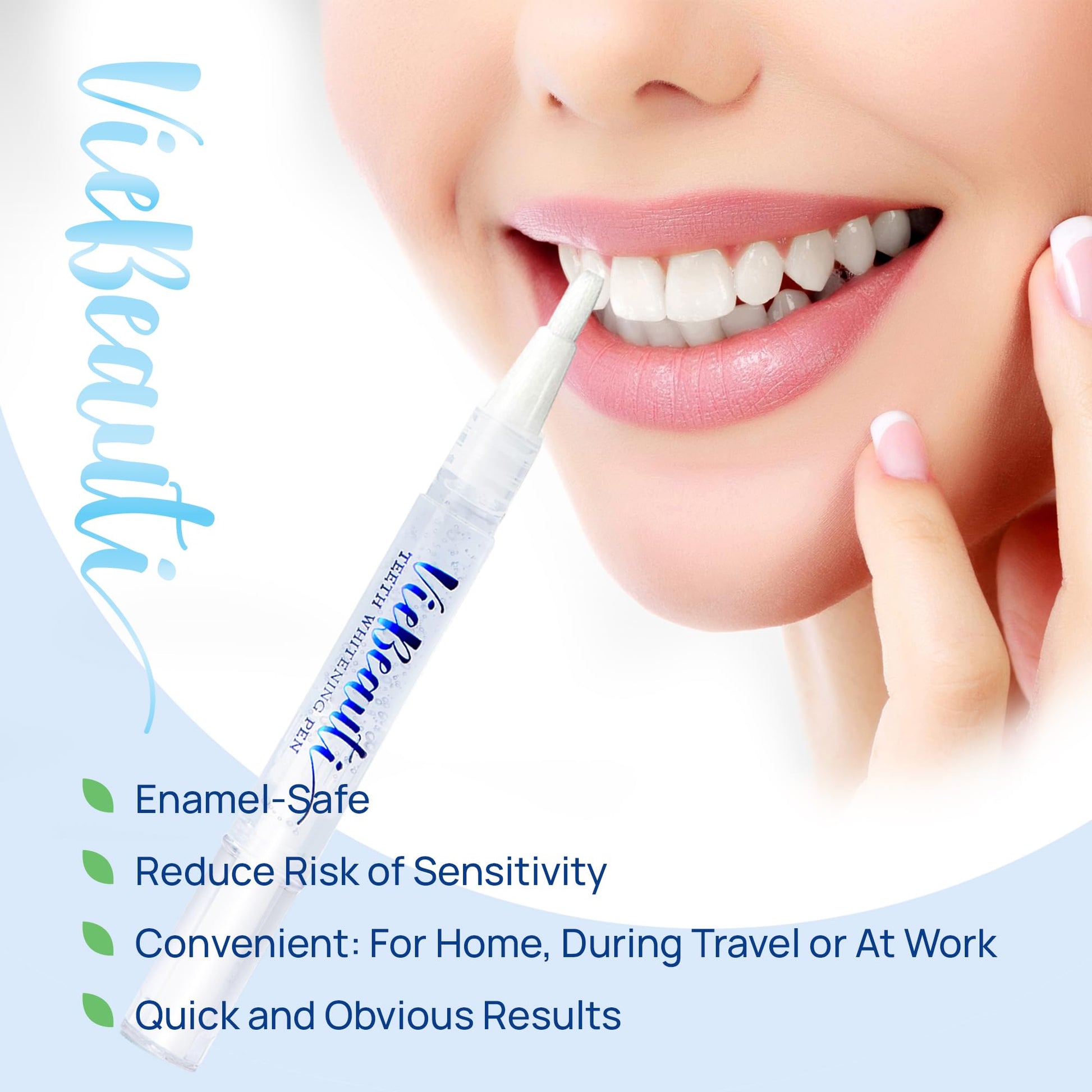 VieBeauti Teeth Whitening Pen (3 Pcs), 30+ Uses, Effective, Painless, No Sensitivity, Travel-Friendly, Easy to Use, Beautiful White Smile, Mint Flavor - Lines & Co