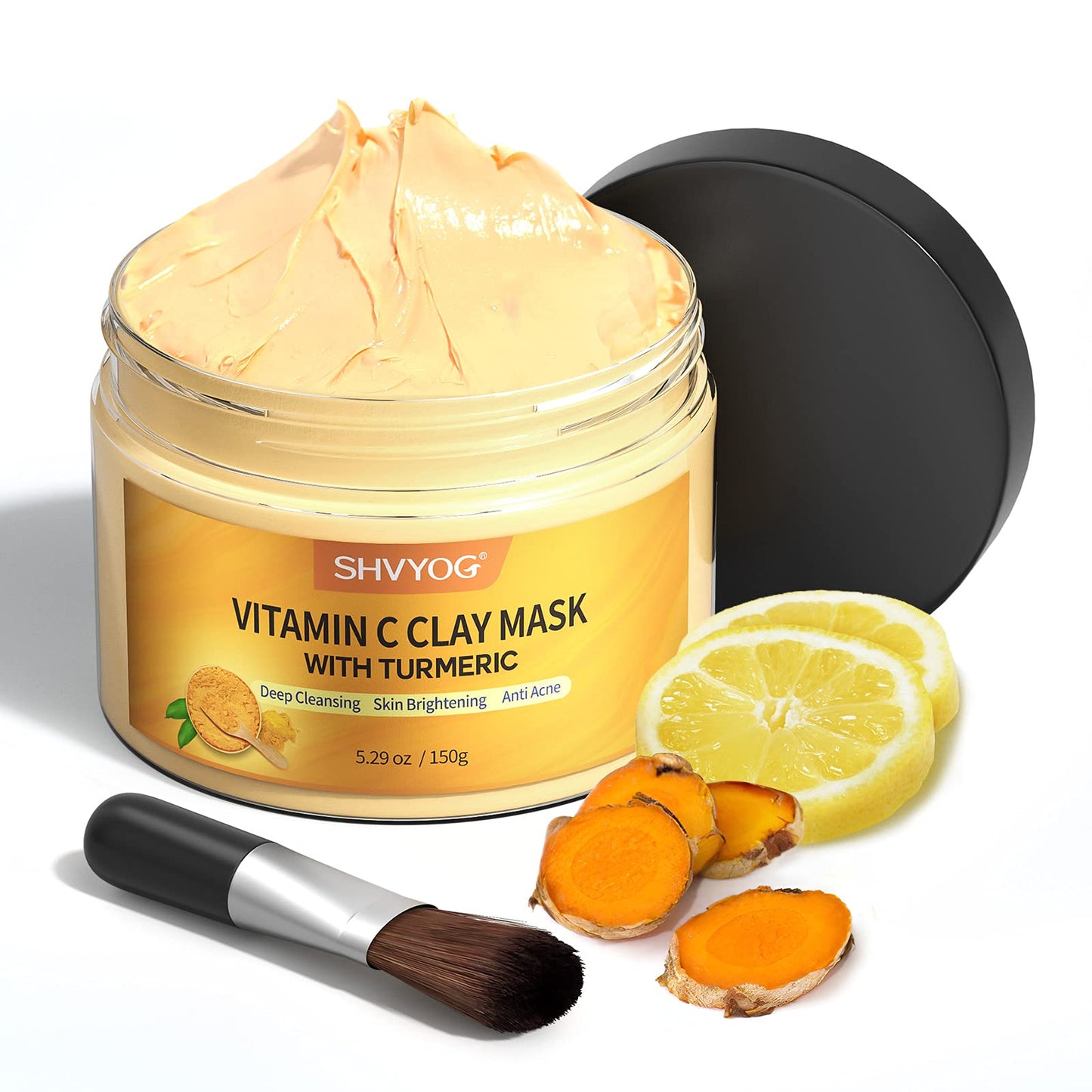 Vitamin C Face Mask with Kaolin Clay and Turmeric for Dark Spots, Dull Skin, Skincare Facial Mask for Controlling Oil and Refining Pores 5.29 Oz - Lines & Co