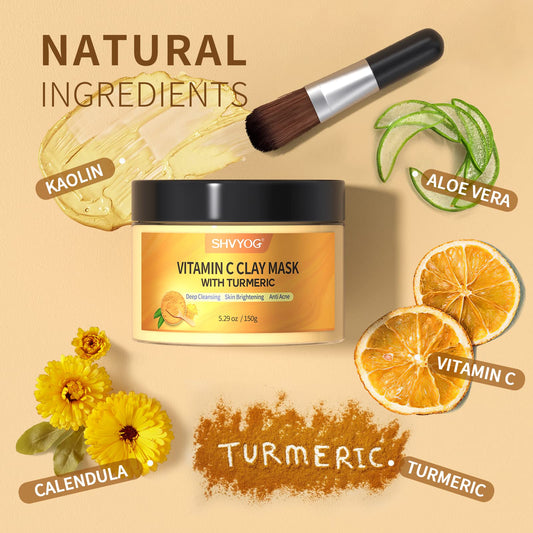 Vitamin C Face Mask with Kaolin Clay and Turmeric for Dark Spots, Dull Skin, Skincare Facial Mask for Controlling Oil and Refining Pores 5.29 Oz - Lines & Co