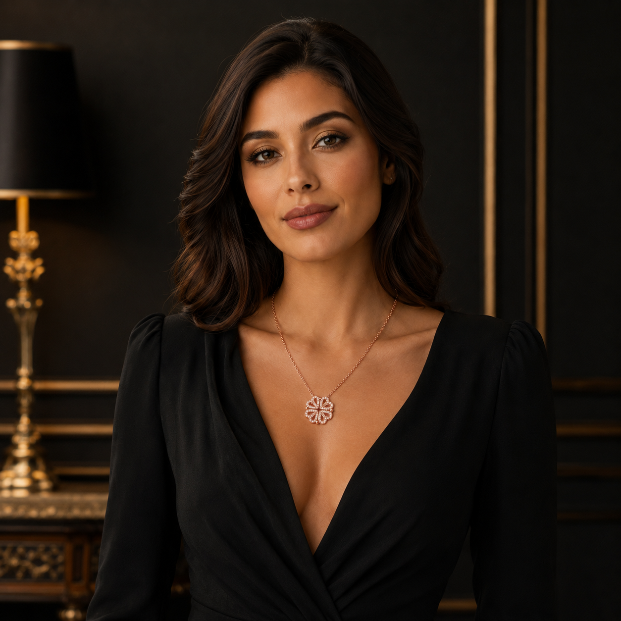 Woman wearing Four-Leaf Clover Necklace
