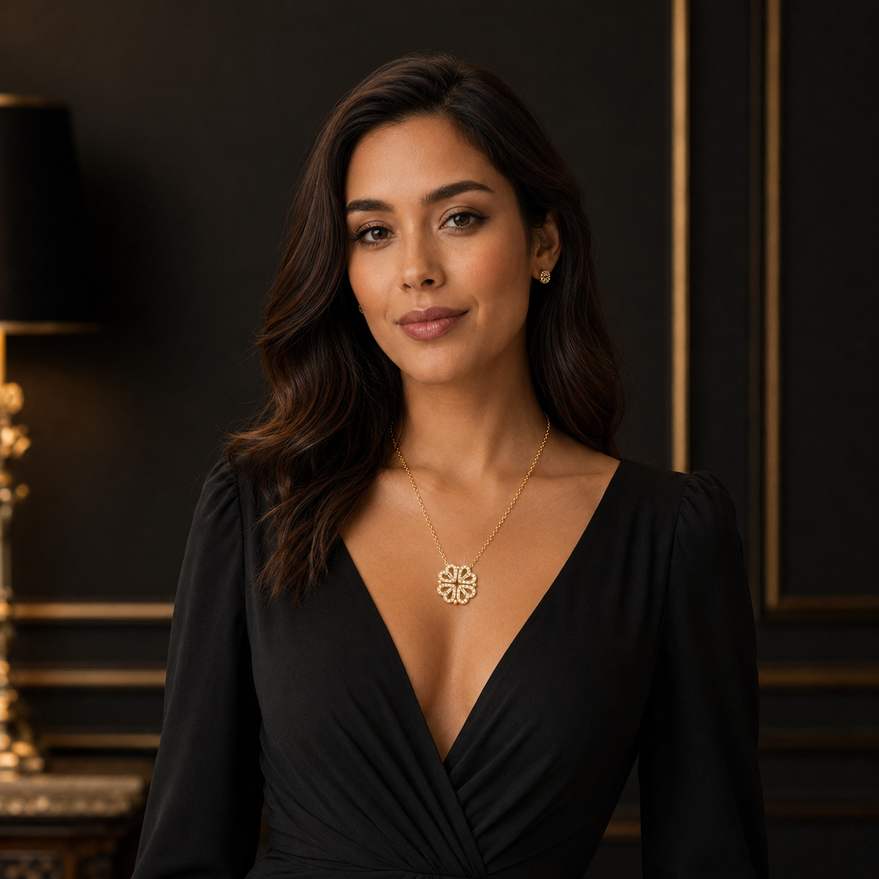 Woman wearing Four-Leaf Clover Necklace
